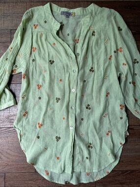 Light Green Embroidered Button-Down Shirt